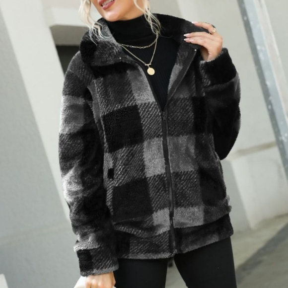 Charcoal Plaid Collared Jacket - Picture 2 of 6